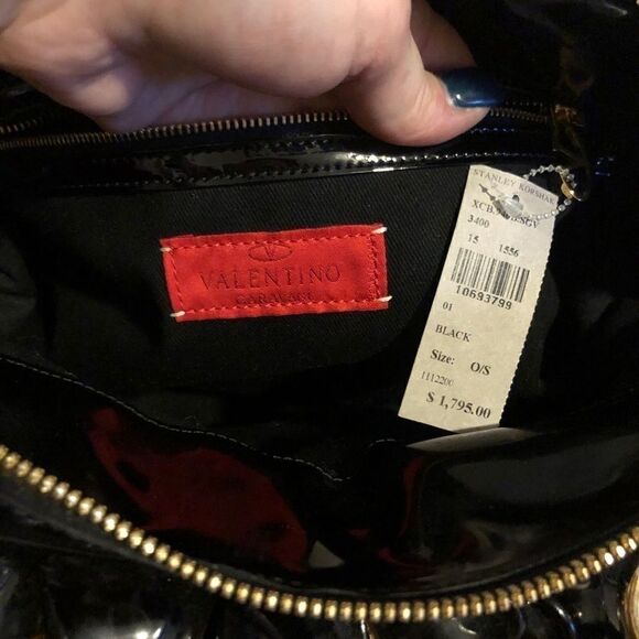 NWTS AUTHENTIC Valentino Garavani Woven & black Patent Satchel Bag Purse - Picture 7 of 11